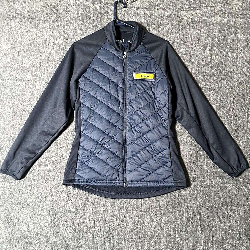 Antigua Womens M Navy Blue Quilted Full Zip Jacket J.B. Hunt Logo